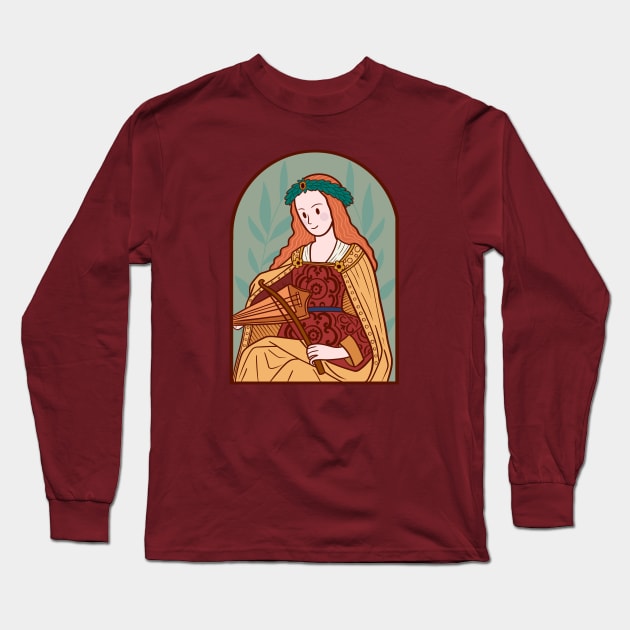 Cute Medieval Girl Musician illustration Long Sleeve T-Shirt by MariOyama